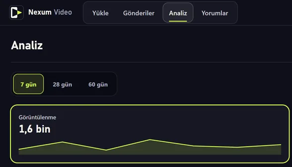 Nexum Video Analiz sayfasından kesit, örnek veriyle: görüntülenme ve en çok izlenen gönderiler